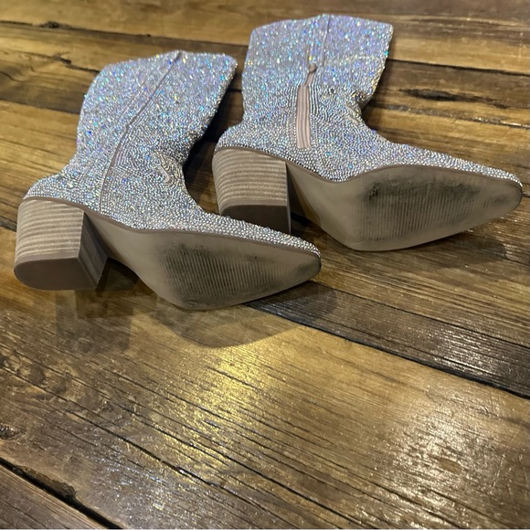 Matissee Nashville Tall Western Clear Rhinestone Point Toe Riding Boots 7 - Picture 7 of 9